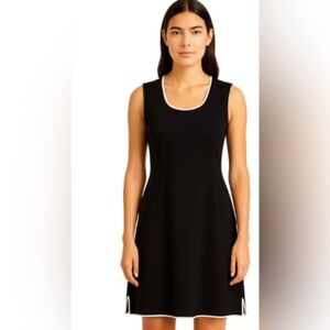 BCBGMAXAZRIA Sleeveless Cream Edged Black Knit Sheath Dress ZB5